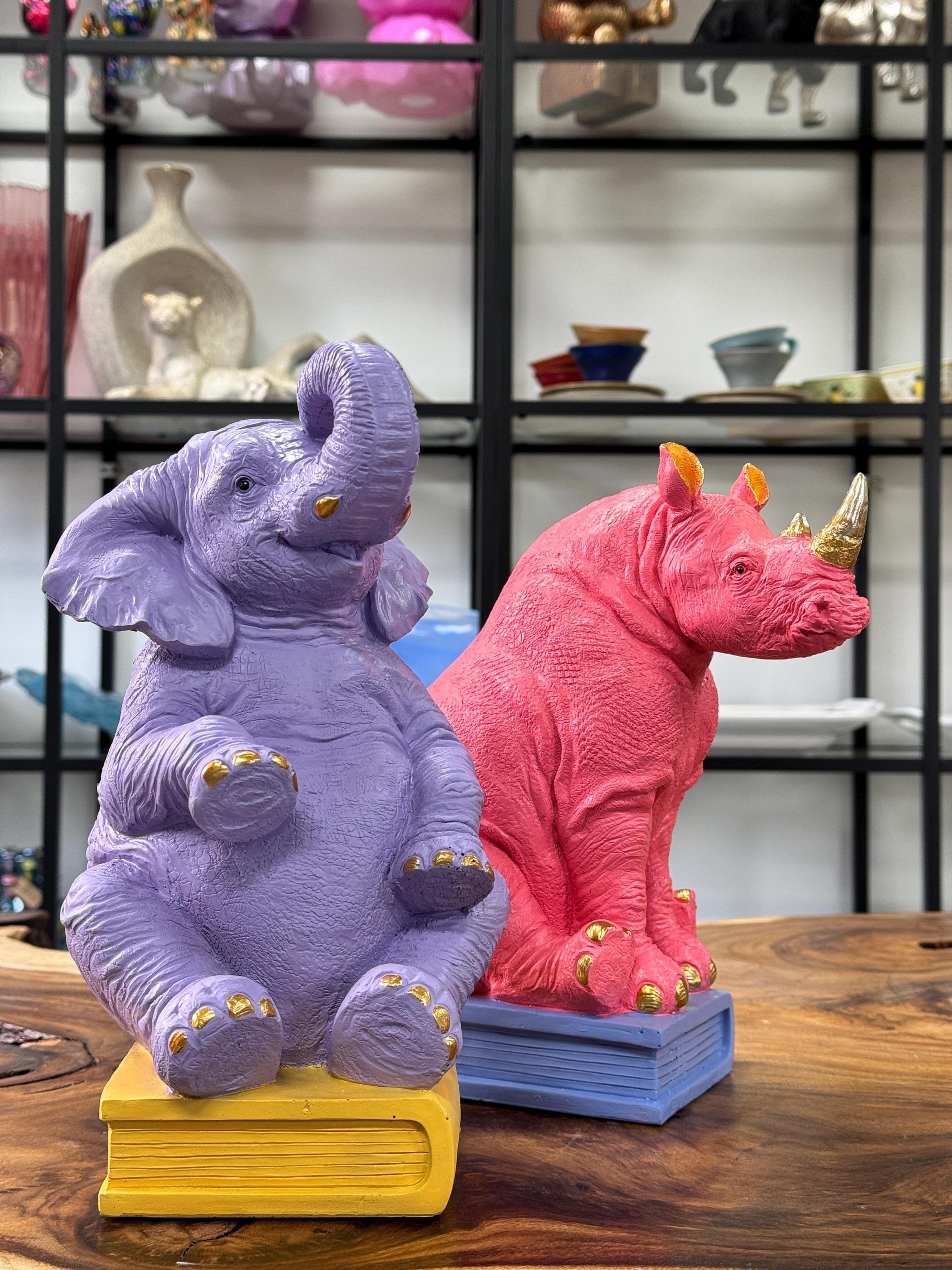 Elephant Bookend / Book Holder Rhinoceros / Set of 2 Pieces