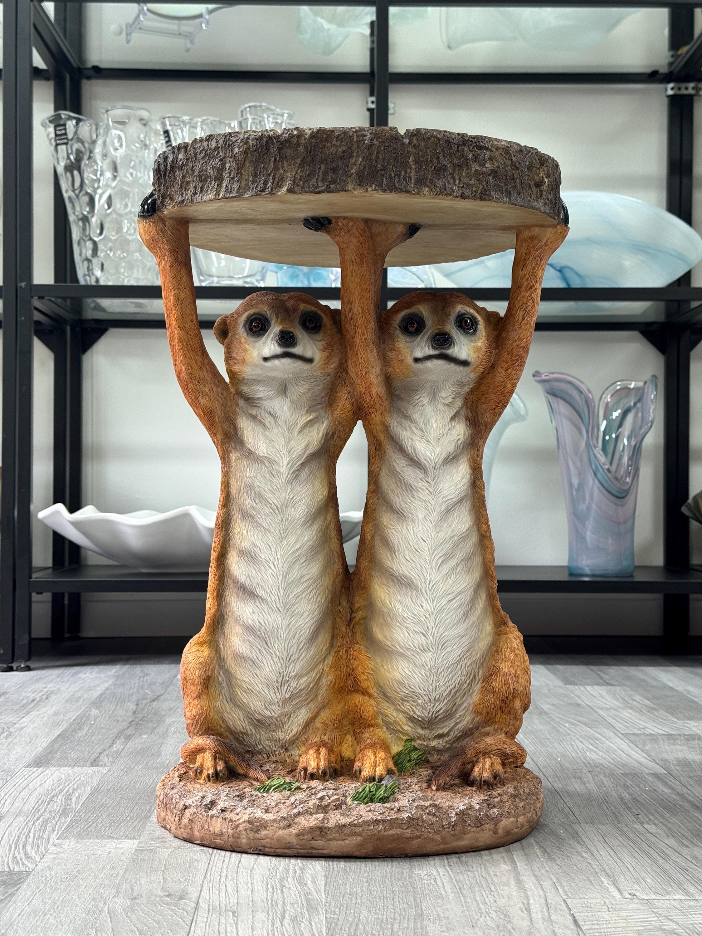 Meerkat Side Table Animal Sculpture Funny Resin Decor Faux Wood