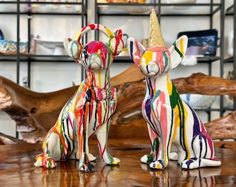 Figura de perro / Chihuahua colorido creativo / Escultura moderna / Estatua / Mascotas / Decoración / Decoración del hogar / Decoración de mesa / Regalo
