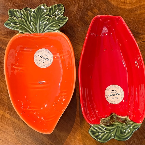 Schüssel in Form Paprika und Karotten / Schale / Salatschüssel / Keramik Schale / Handbemalt in Portugal