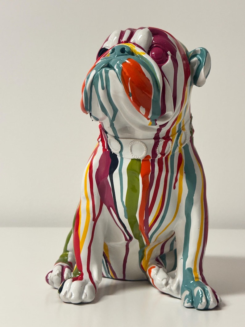 Bulldog Skulptur bunt aus Resin, Pop Art Hund Figur, Graffiti Bulldogge, moderne Wohn Deko, Statement Tierfigur, Design Wohnaccessoire Bild 5