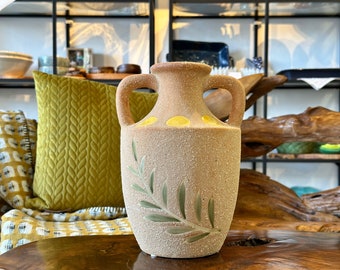 手描きの陶器製花瓶（ハンドル付き） - 植木鉢、オフィスデスクの装飾