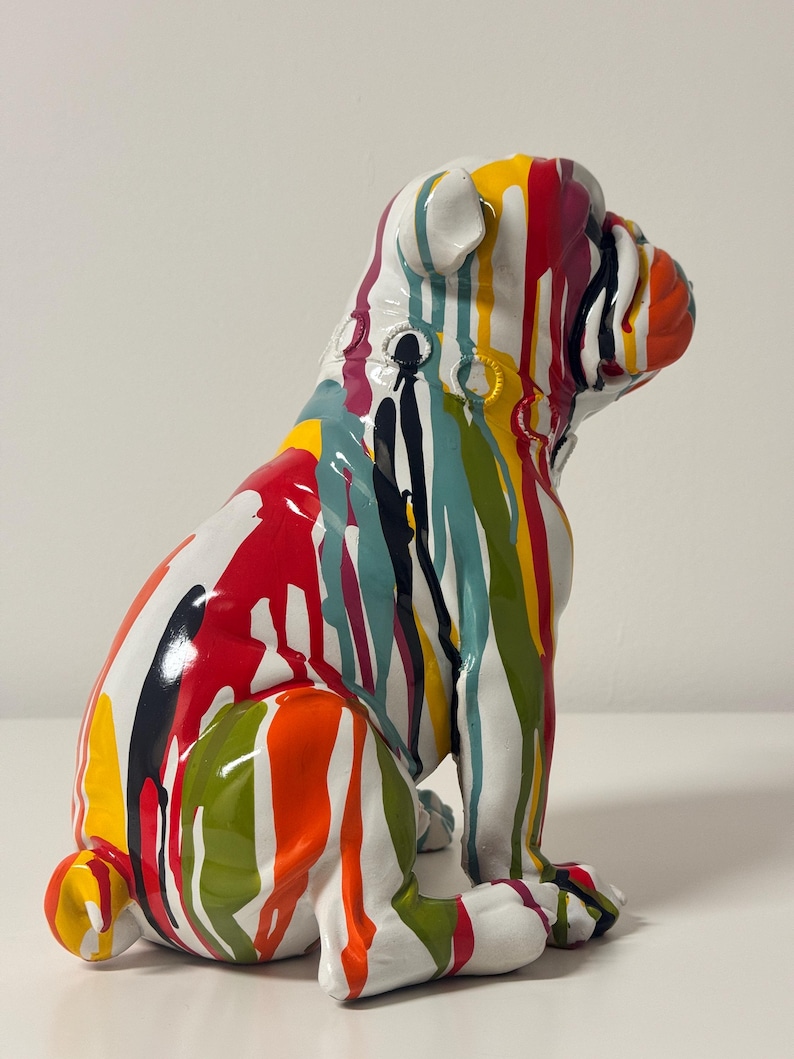 Bulldog Skulptur bunt aus Resin, Pop Art Hund Figur, Graffiti Bulldogge, moderne Wohn Deko, Statement Tierfigur, Design Wohnaccessoire Bild 7