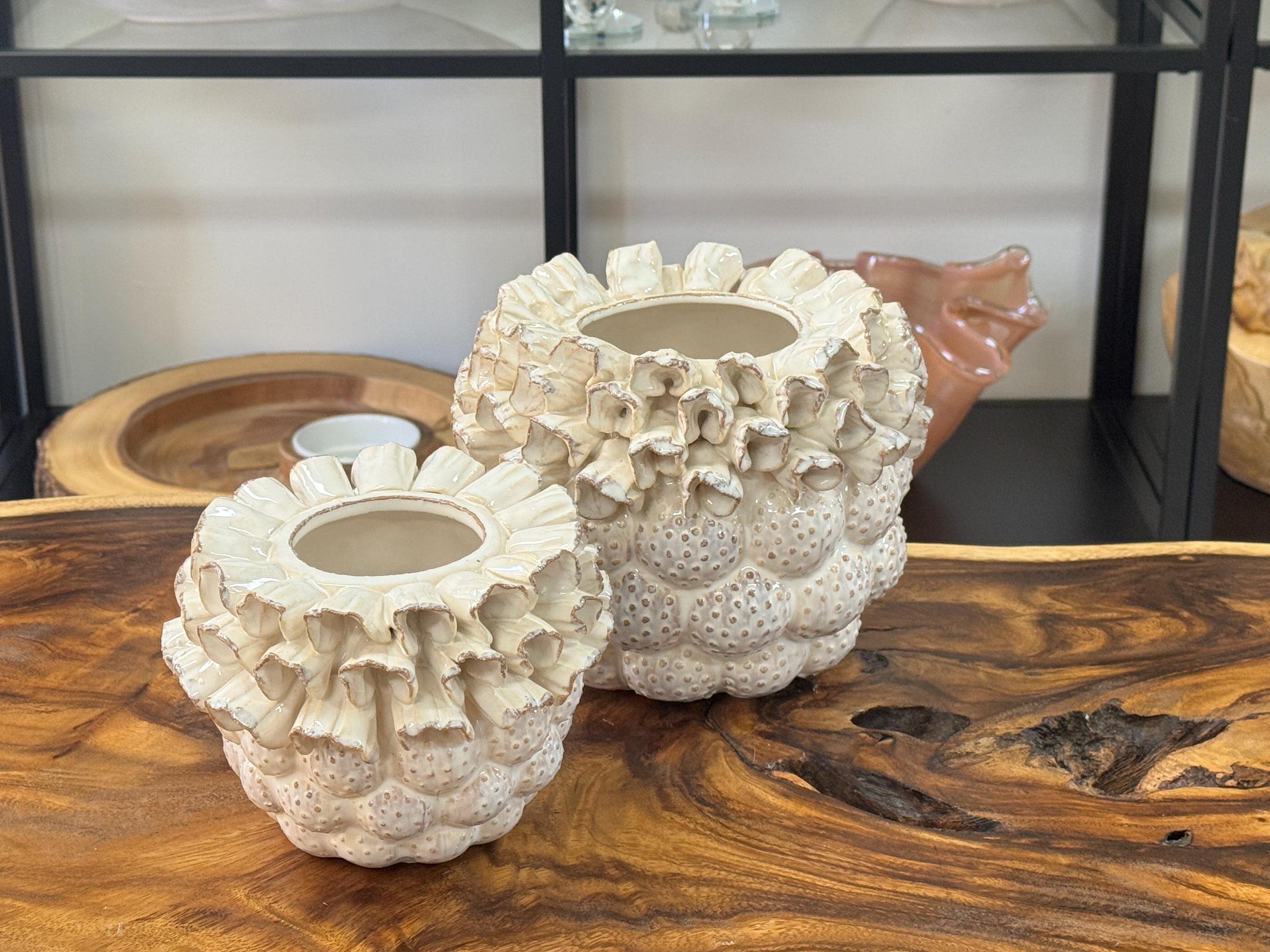 Keramik Blumentopf cremeweiß strukturiert – handgefertigter Übertopf Boho mediterran Pflanzgefäß Deko Topf für Pflanzen Indoor Outdoor