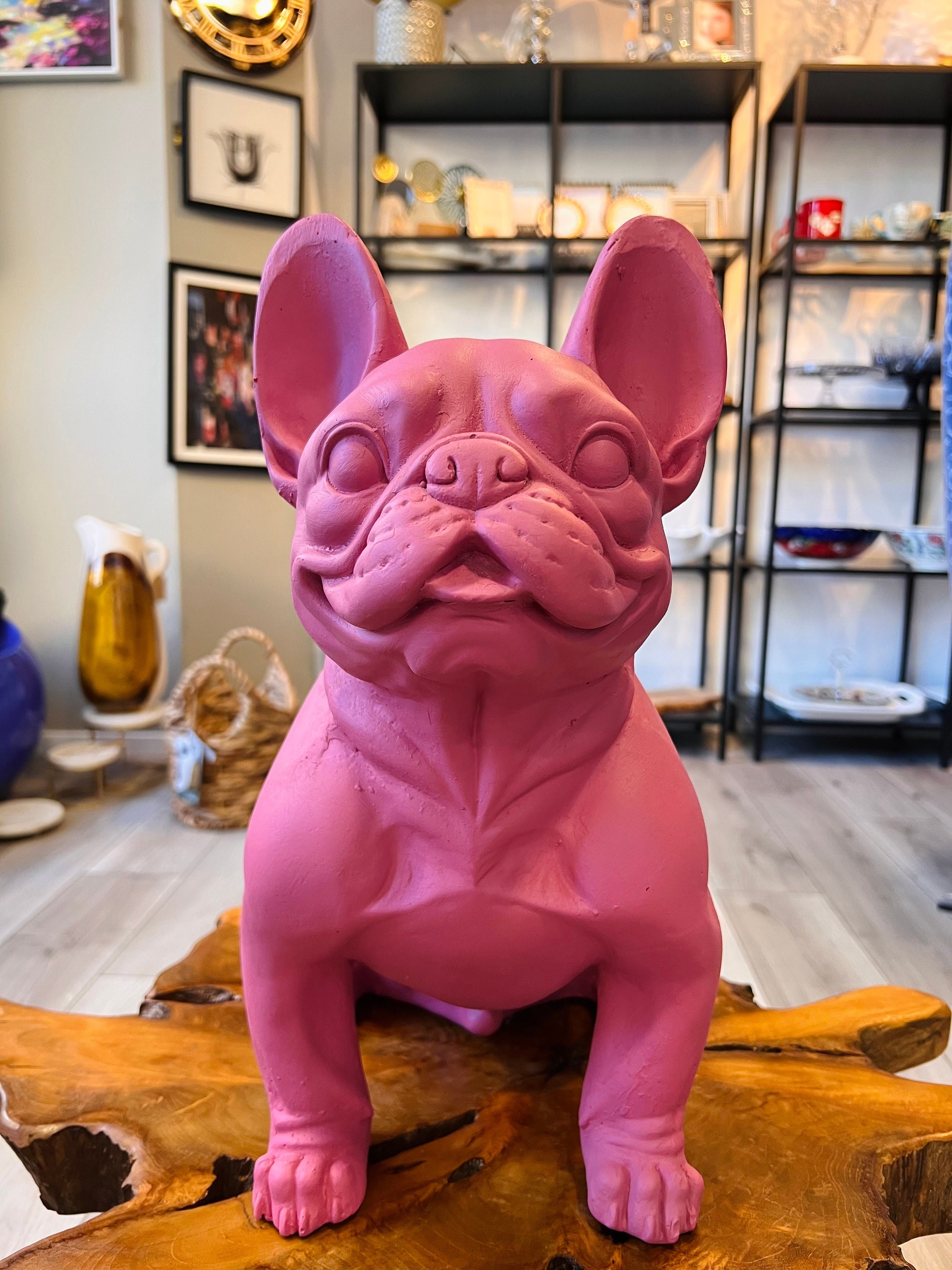 Dog Statue / Bulldog Made of Plaster / Dog Sculpture Pink / Etsy
