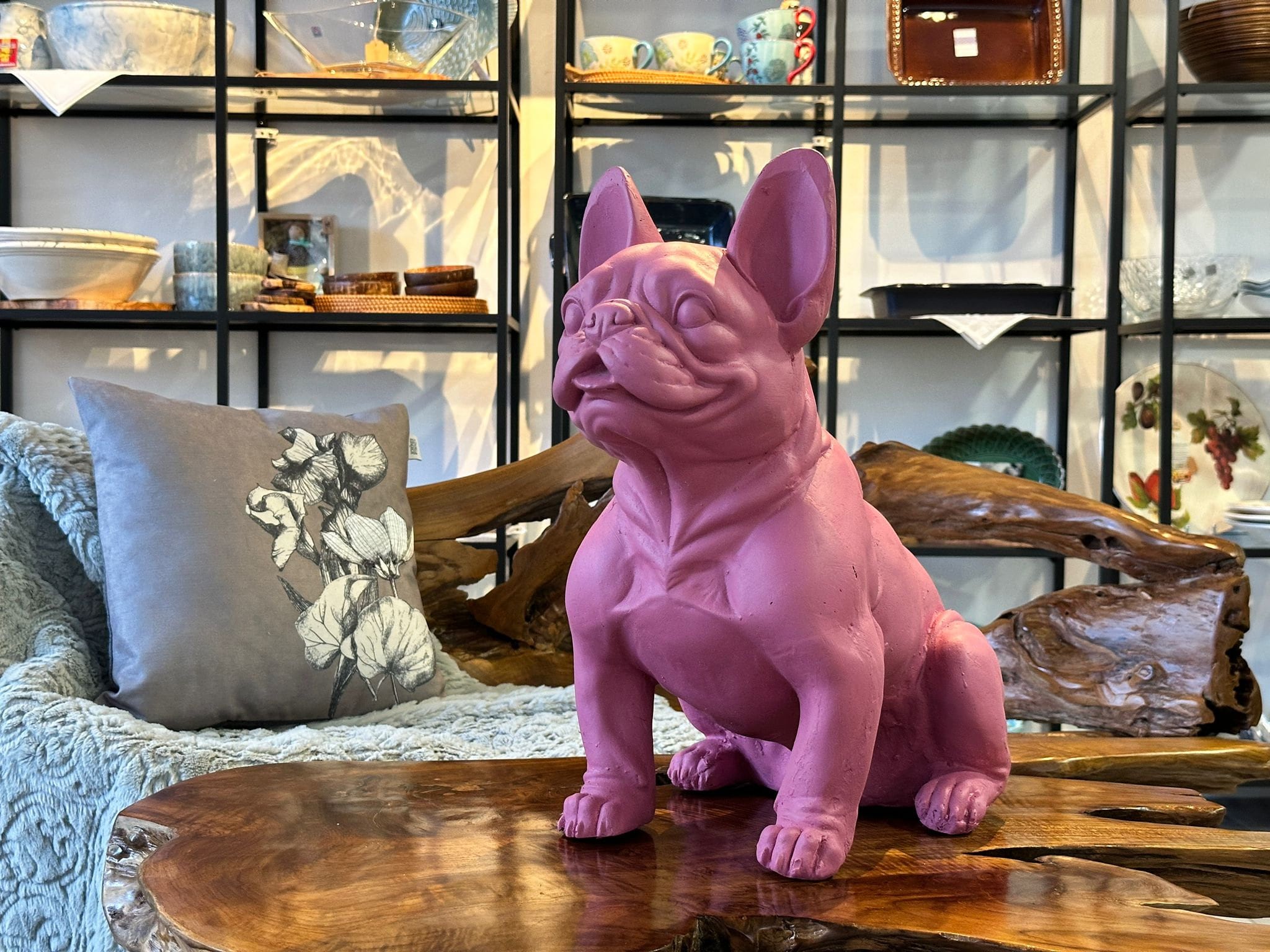 Dog Statue Bulldog Made of Plaster Dog Sculpture Pink French