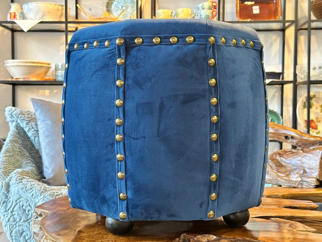 Velvet Stool / Round Stool / Pouf / Blue Velvet Stool / Interior / Home ...