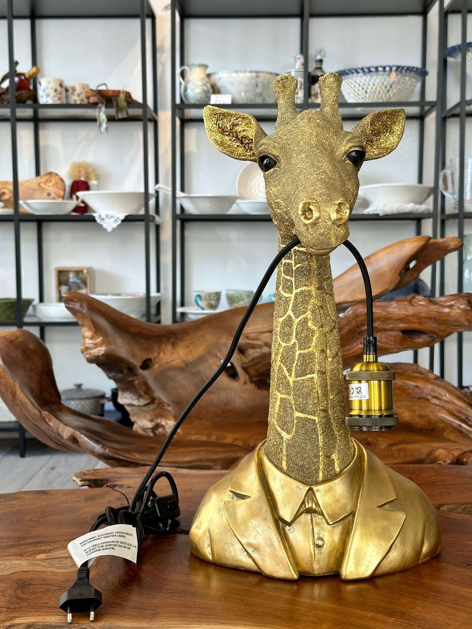 Lampe Solaire Girafe Déco Jardin - Résine, 22 Cm, Blanc Chaud, Éclairage Extérieur
