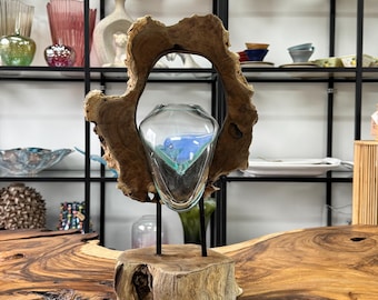 Vase / Vase on wooden frame / Teak root / Decorative vase on natural wood / Handmade / Made of wood / / Flower vase / Home decor / Gift