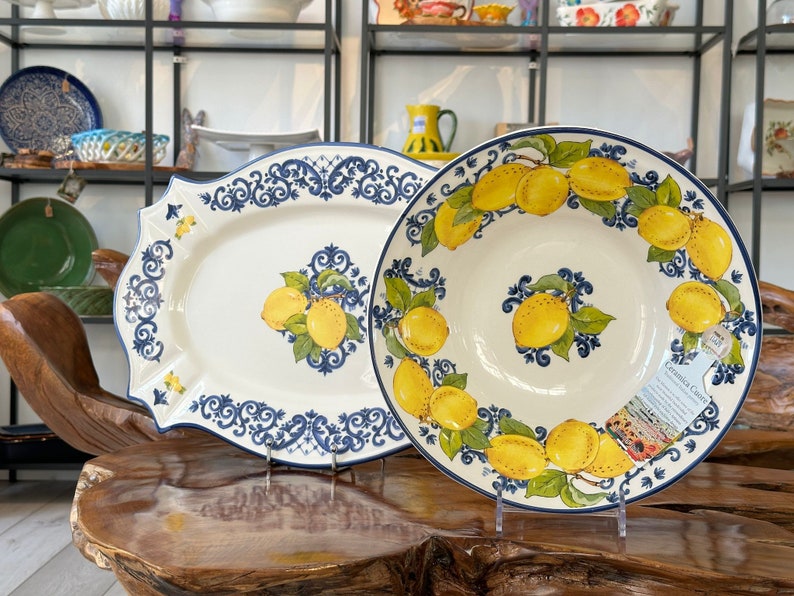 Schale / Schüssel / Italienisches Keramikgeschirr / Salatschüssel / Platte mit Zitronenmuster / Handarbeit aus Italia / Dekor / Geschenk Bild 1