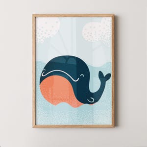 Póster Ballena Bebé Tierna | Lámina Digital Animal Marino | Decoración Oceánica Infantil para Descargar