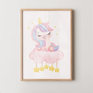 Póster Unicornio Dulce en Nube | Arte Digital de Ensueño | Decoración Infantil para Niña