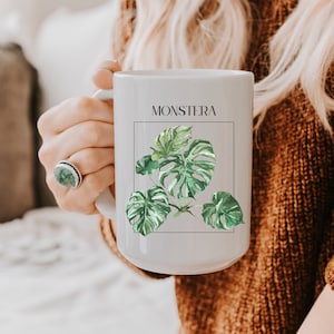 Monstera Deliciosa Coffee Mug for Plant Lady, Monstera Mug for Plant Lover Gift, Plant Gifts for Birthday with Cute Mugs Aesthetic, Leaf
