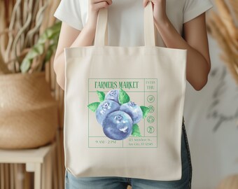 Jumbo Farmers Market Bag, Blueberry Tote Bag, Reusable Grocery Bag, Fruit Tote Bag, Foldable Tote Bag, College Tote Bag, Cool Tote Bag
