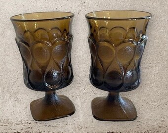 Vintage Noritake Goblets, Smoke Colored, Pair. Spotlight Pattern. EB