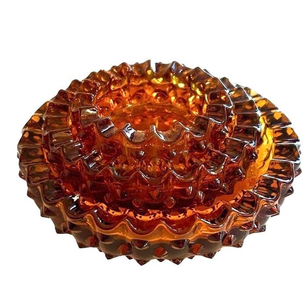 Fenton Vintage Hobnail Colonial Amber Ashtray, Set of 3, Amber Glass