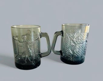 Vintage Ronald McDonald and Captain Crook Smoky Glass Mugs, 1970s. Set of 2. EB