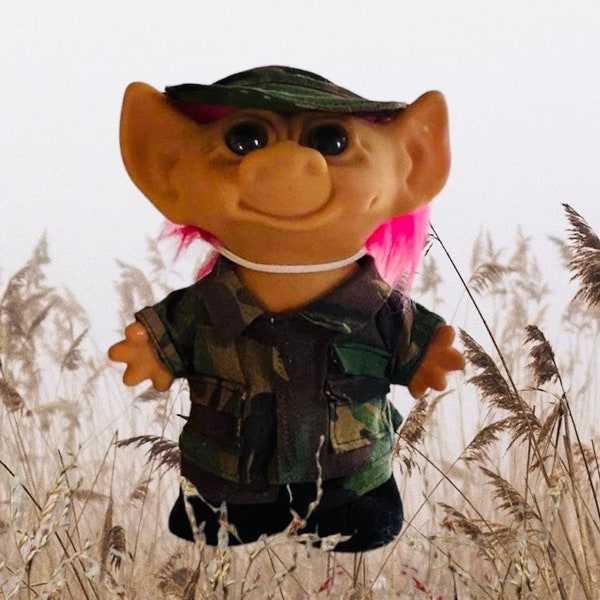 Vintage Uneeda Wish-Nik Military Troll Doll,  8"