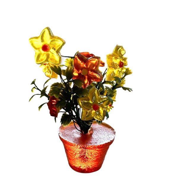 Vintage Lucite Flower Pot with Yellow and Orange Flowers
