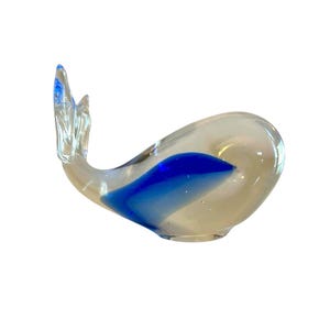 Glass Blue Whale, Paperweight Or Figurine. Cobalt Blue And Clear. EB