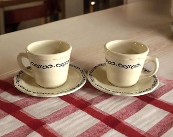 Pair 2 Vintage Diner Coffee Cups with Saucers By Buffalo EB