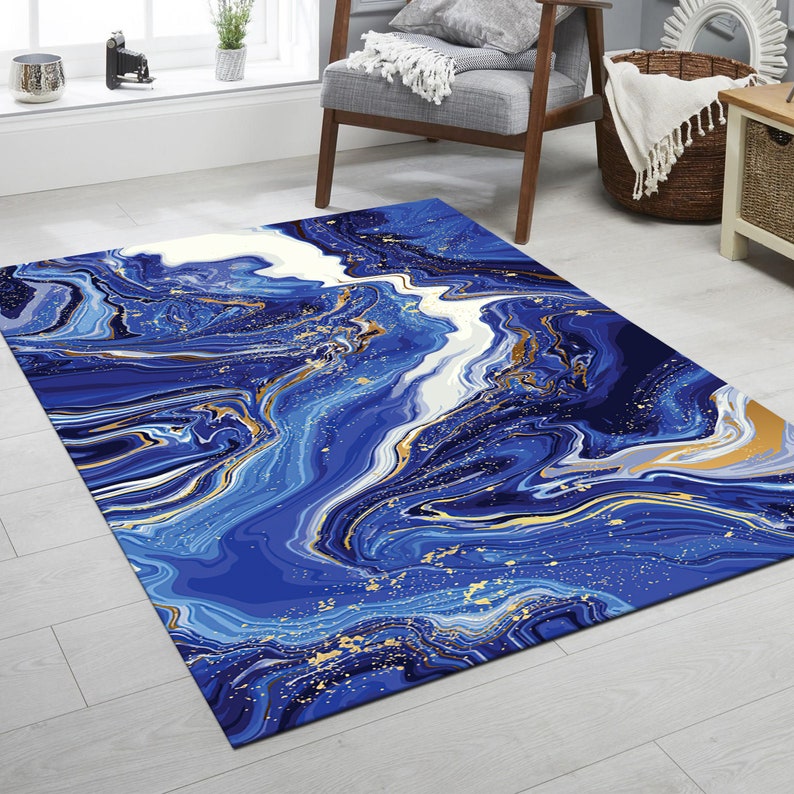 Blue Marble Rugpopular Blue Marble Details Patterned Carpet Etsy