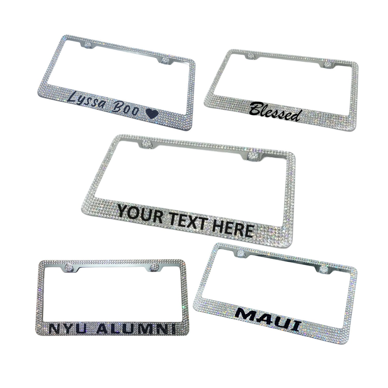 Alpha Bling License Plate Frame made with Clear Swarovski Crystals for
