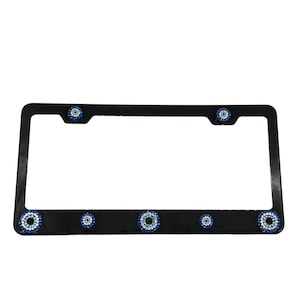 Alpha Bling Evil Eye / Mati  / Third Eye Black Metal License Plate Frame made with Swarovski Crystals - Car Jewelry