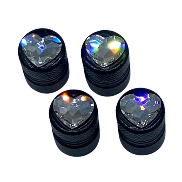 Alpha Bling Clear Crystal Heart High Quality Corrosion Resistant Tire Valve Stem Caps made with Swarovski Crystals