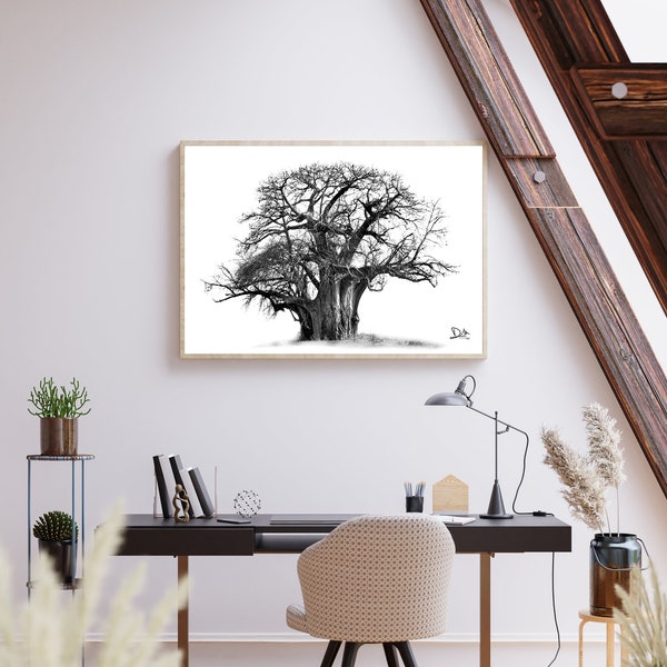 Black and white tree printable, artwork, poster, African tree printable, African, graphic design, nature photography