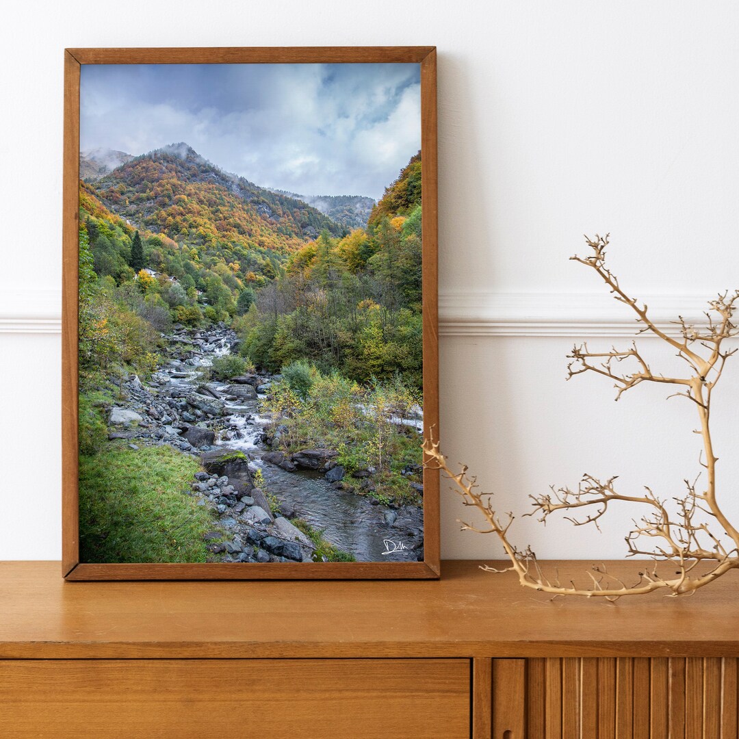 Mountain Printable, River Wall Art, Wall Art Photography Printable, River and Trees, Home Decor ...