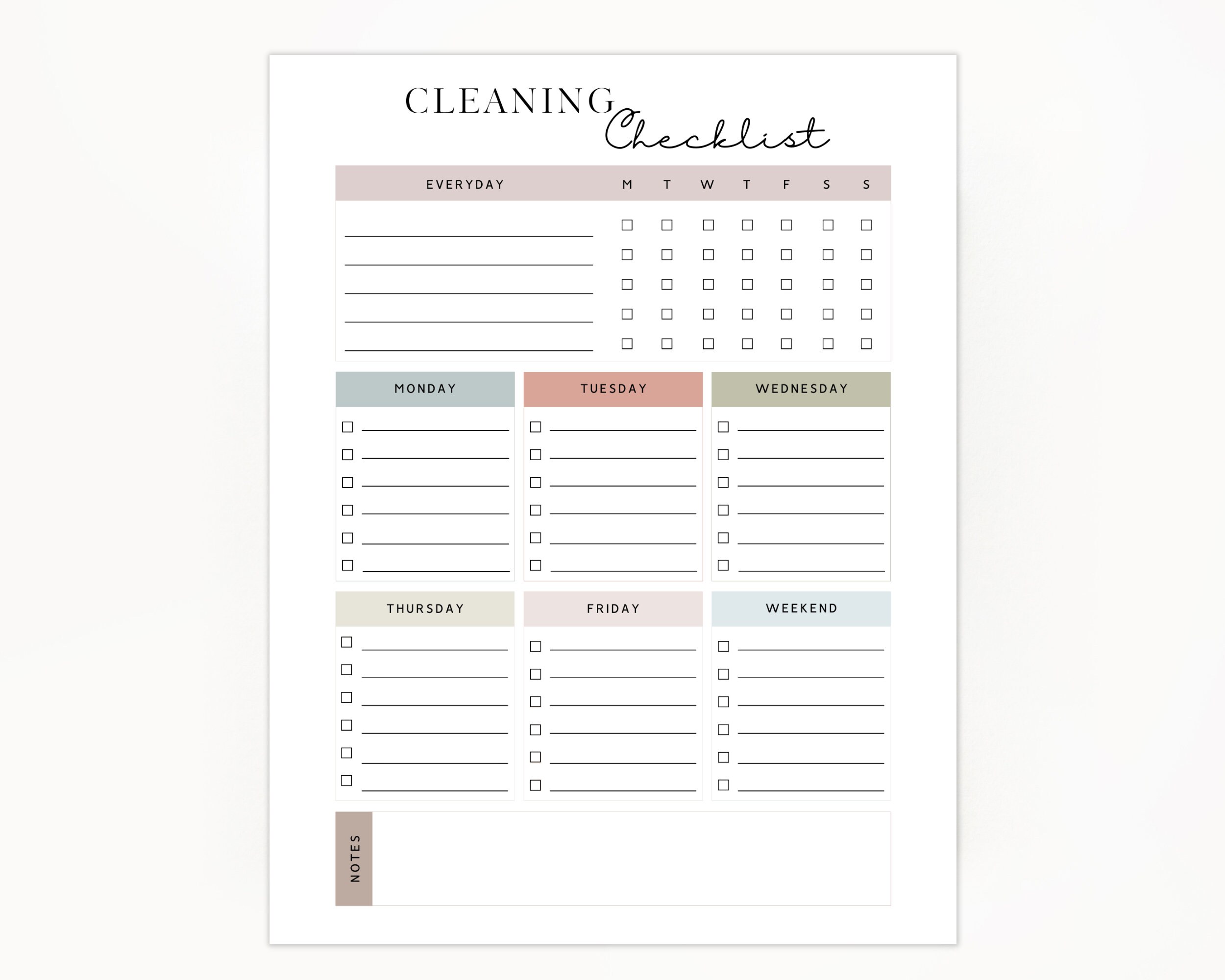 Weekly Cleaning Checklist Printable, Home Cleaning List, Printable ...