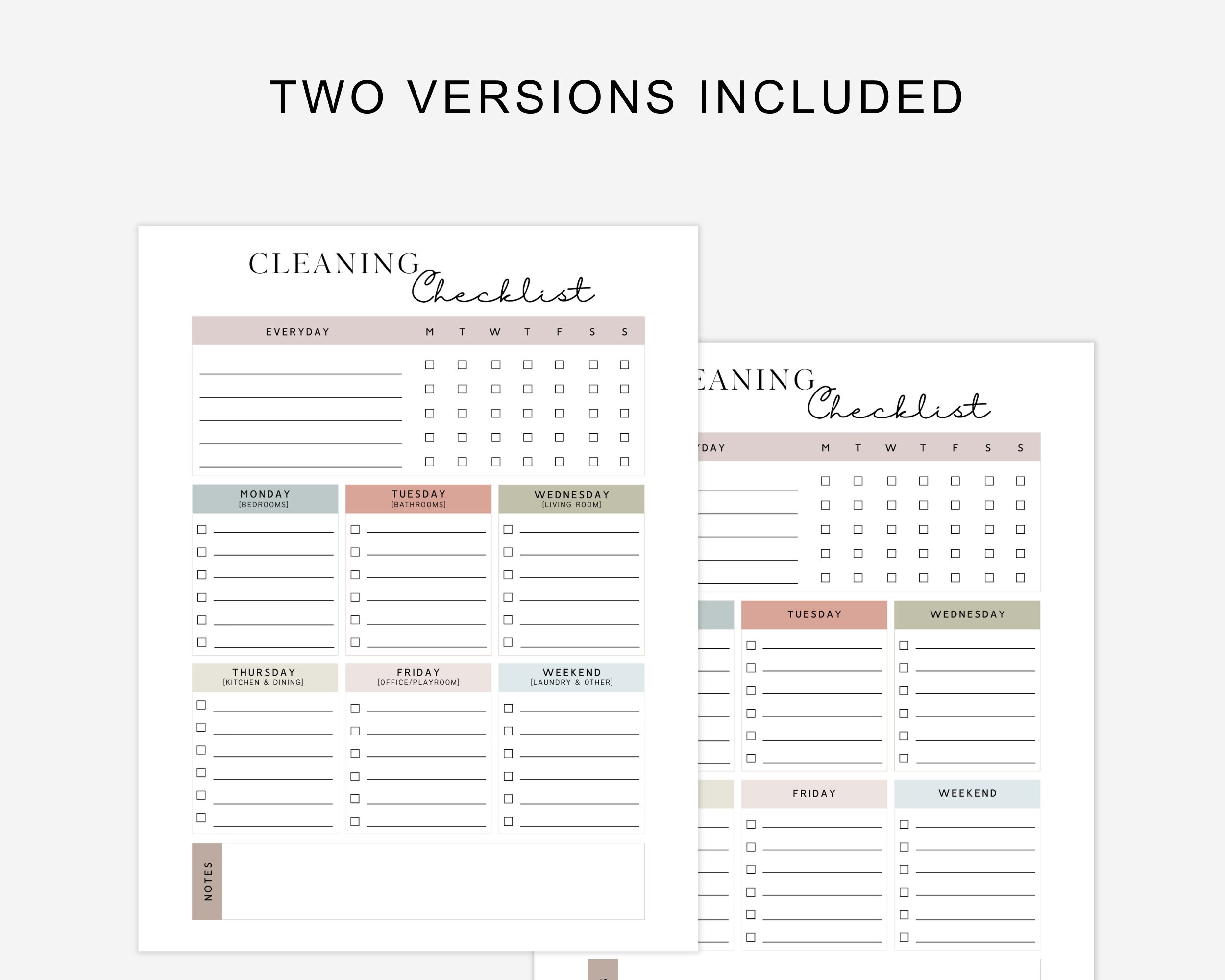 Weekly Cleaning Checklist Printable, Home Cleaning List, Printable ...