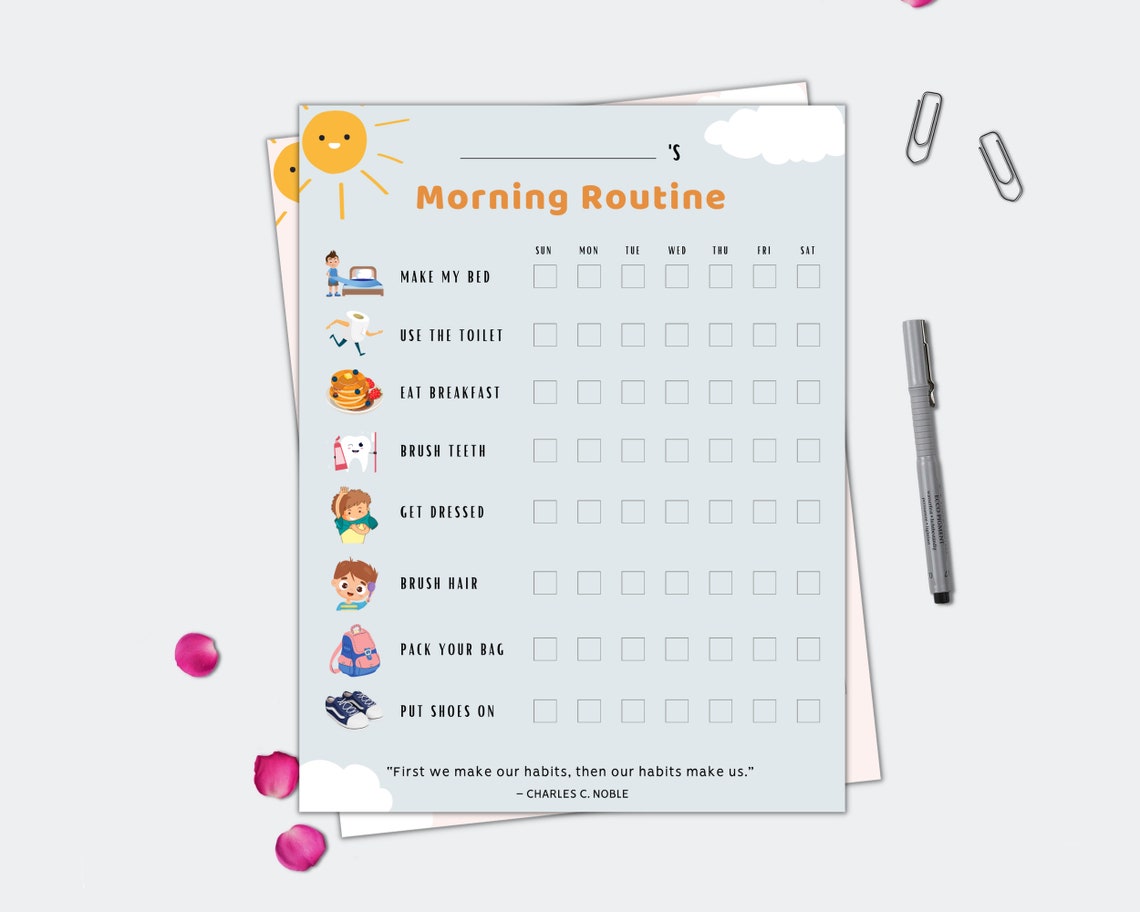Kids Morning Routine Chart Printable, Morning Checklist for Boys and ...