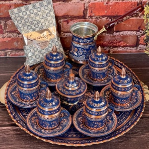 Handmade Copper Turkish Coffee Set of 6, Copper Coffee Gift Set, Traditional Coffee Set, Housewarming Gift, Home Decor image 1