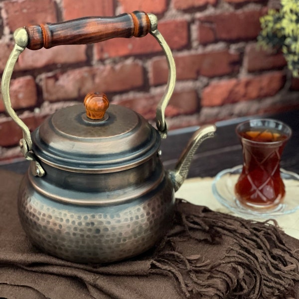 Handmade and Hand-hammered Copper Teapot with Wooden Handle, Thick Hammered Copper Teapot, Kettle, Stovetop Teapot, Cottagecore Teapot