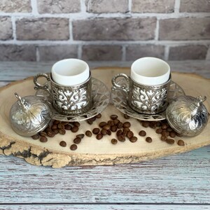 Handmade Turkish Coffee Set of 2, Traditional Coffee Set, Copper/Zamak Coffee Gift Set, Espresso Set, Housewarming Gift, Unique Home Gift image 3