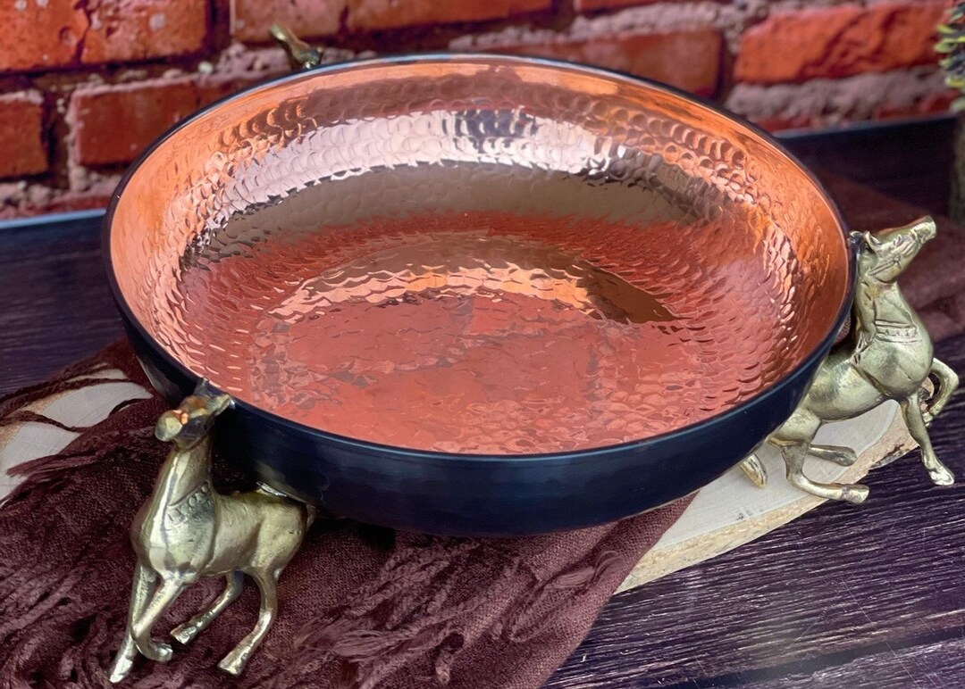 Handmade Copper Centerpiece Bowl, Key Bowl, Decorative Bowl, Footed