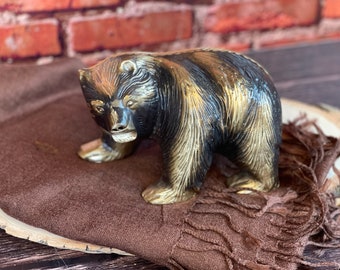 Figurine d'ours en laiton massif faite à la main, statue d'ours en cuivre, statue d'ours de bureau, cadeau de décoration de maison, cadeau de décoration de bureau, ornement d'ours