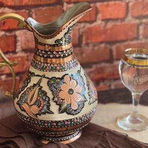 Handmade %100 Copper Pitcher, Engraved Copper Pitcher, Decorative Water Pitcher, Embroiedered Water Pitcher, Copper Decenter, Water jug