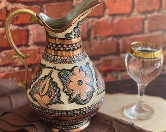 Handmade %100 Copper Pitcher, Engraved Copper Pitcher, Decorative Water Pitcher, Embroiedered Water Pitcher, Copper Decenter, Water jug