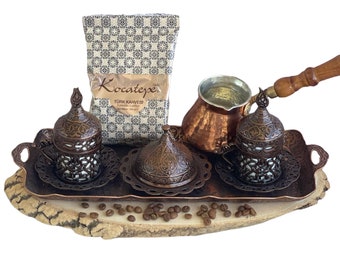 Service à café turc en cuivre fait main de 2, Coffret cadeau café en cuivre, Service à café traditionnel, Service expresso, Cadeau de pendaison de crémaillère, Décoration d'intérieur unique