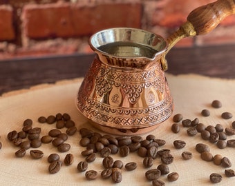 Handgemachte türkische Kupferkaffeekanne, türkisch-griechisch-arabisch-marokkanische Kaffeekanne, Kaffeemaschine, Cezve, Briki, Herdkaffeemaschine