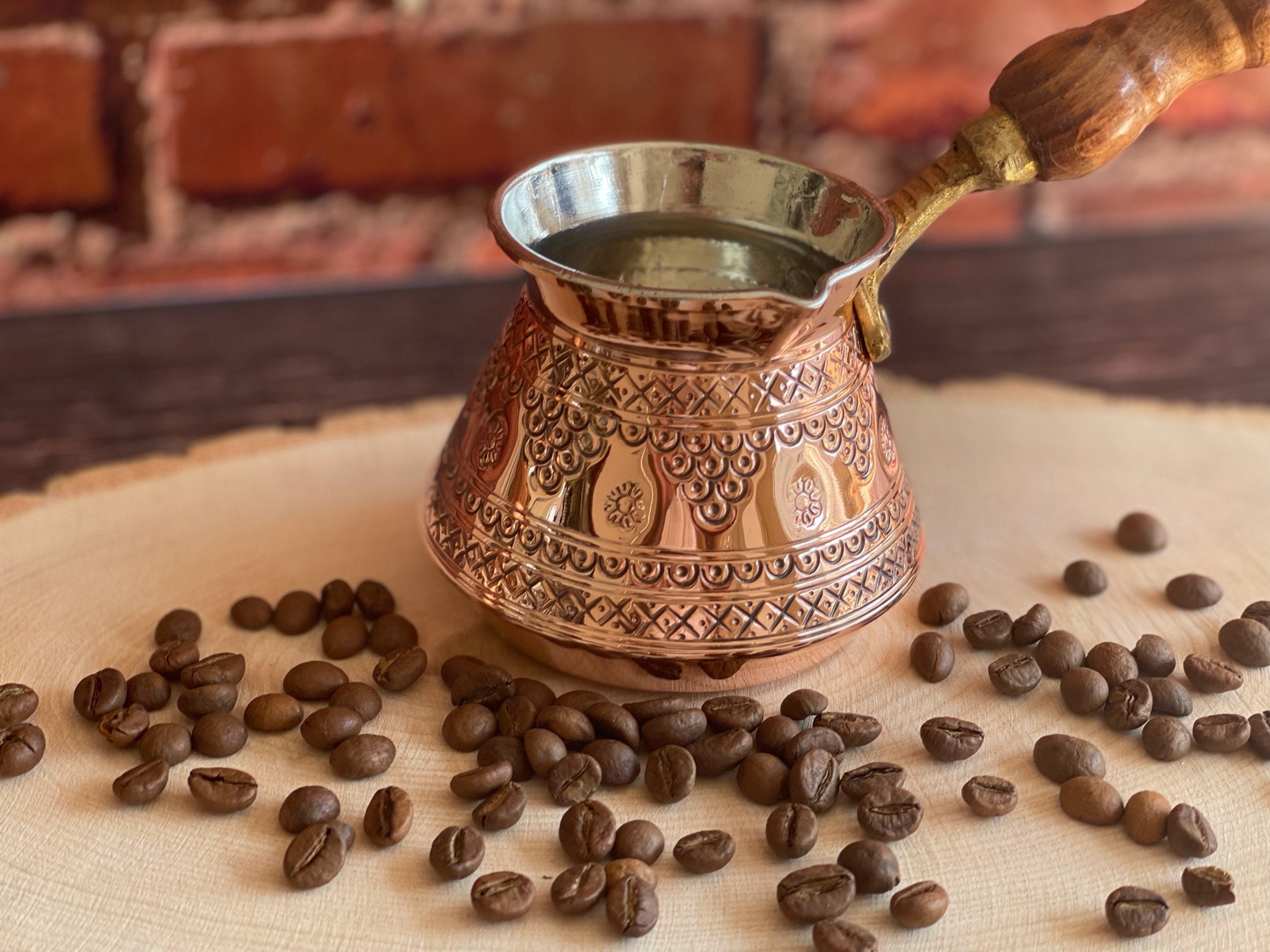 Hot Coffee In Traditional Turkish Cup, Copper Cezve (turka