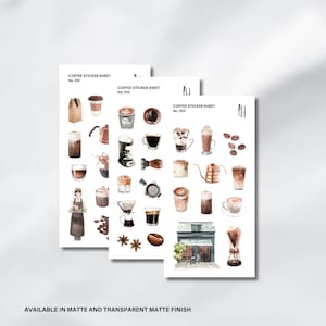 COFFEE Sticker Sheet - Cute Deco Coffee Sticker Set, Minimalistic Coffee Journal and Planner Stickers | Matte & Transparent Stickers