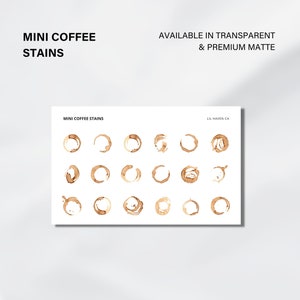 Stickers pour agenda de petites taches de café, feuille d'autocollants pour café, stickers minimalistes, Stickers Bullet Journal, Stickers mats et transparents