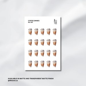 Coffee Drinks Sticker Sheet, Coffee Themed Stickers, Food Stickers, Planner Stickers, Bullet Journal, Matte & Transparent Stickers | No. 001