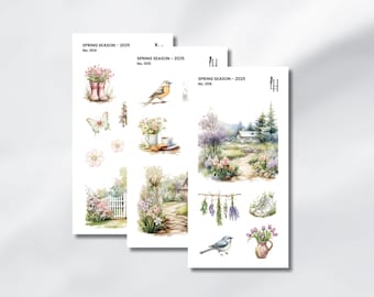 Frühling Aufkleber Set - Frühling Aquarell Aufkleber, Niedliche Aufkleber für Planer und Journals, Aufkleber Set | Transparente Aufkleber