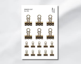 Brass Binder Clip Sticker Sheet - Aesthetic Gold Binder Clip Stickers for Journaling, Planner Stickers, Scrapbooking, Junk Journal | No. 02