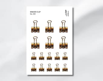 Brass Binder Clip Sticker Sheet - Aesthetic Gold Binder Clip Stickers for Journaling, Planner Stickers, Scrapbooking, Junk Journal | No. 01